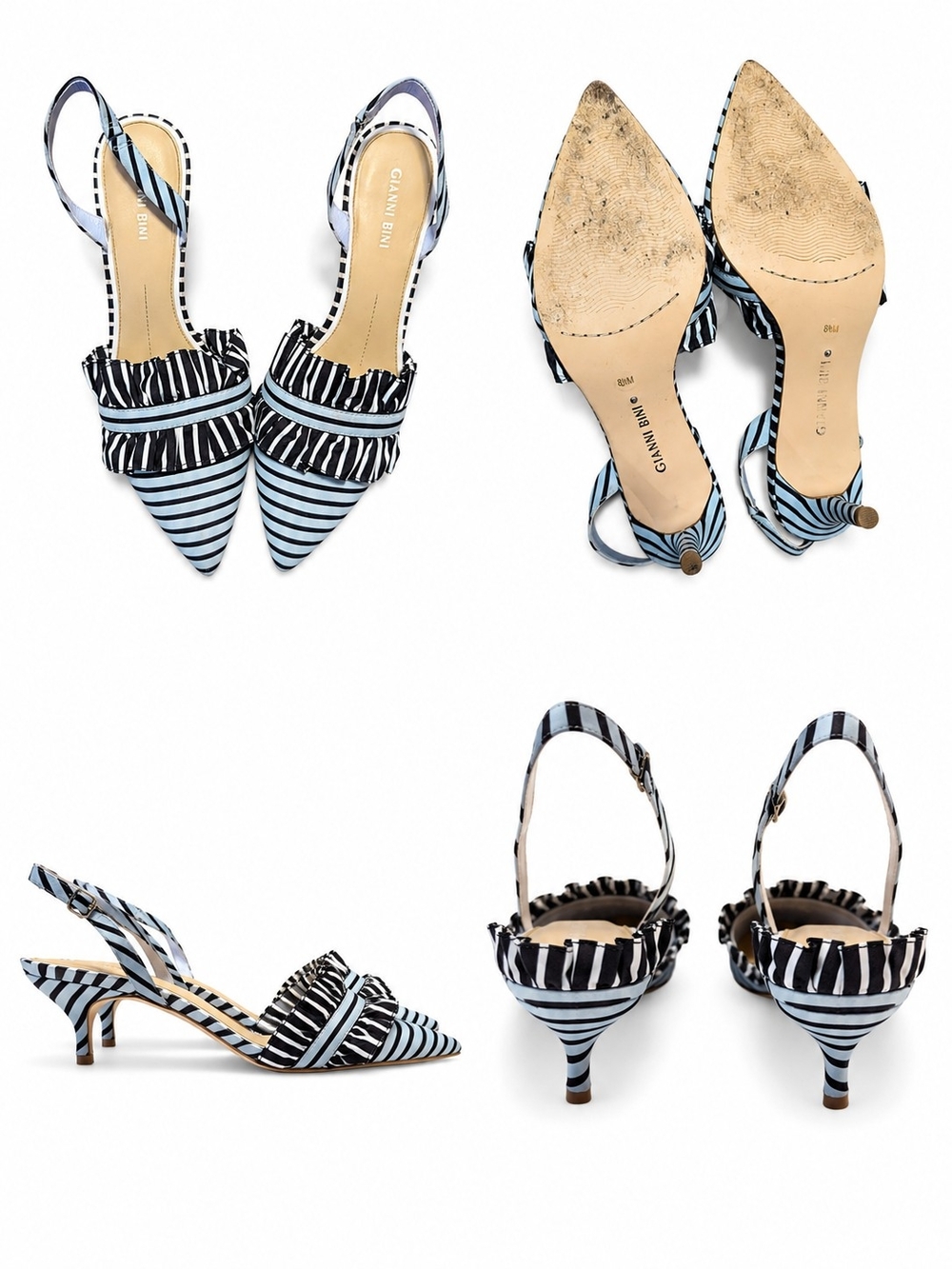 Gianni Bini Blue & Black Striped Pointed Slingback Heels